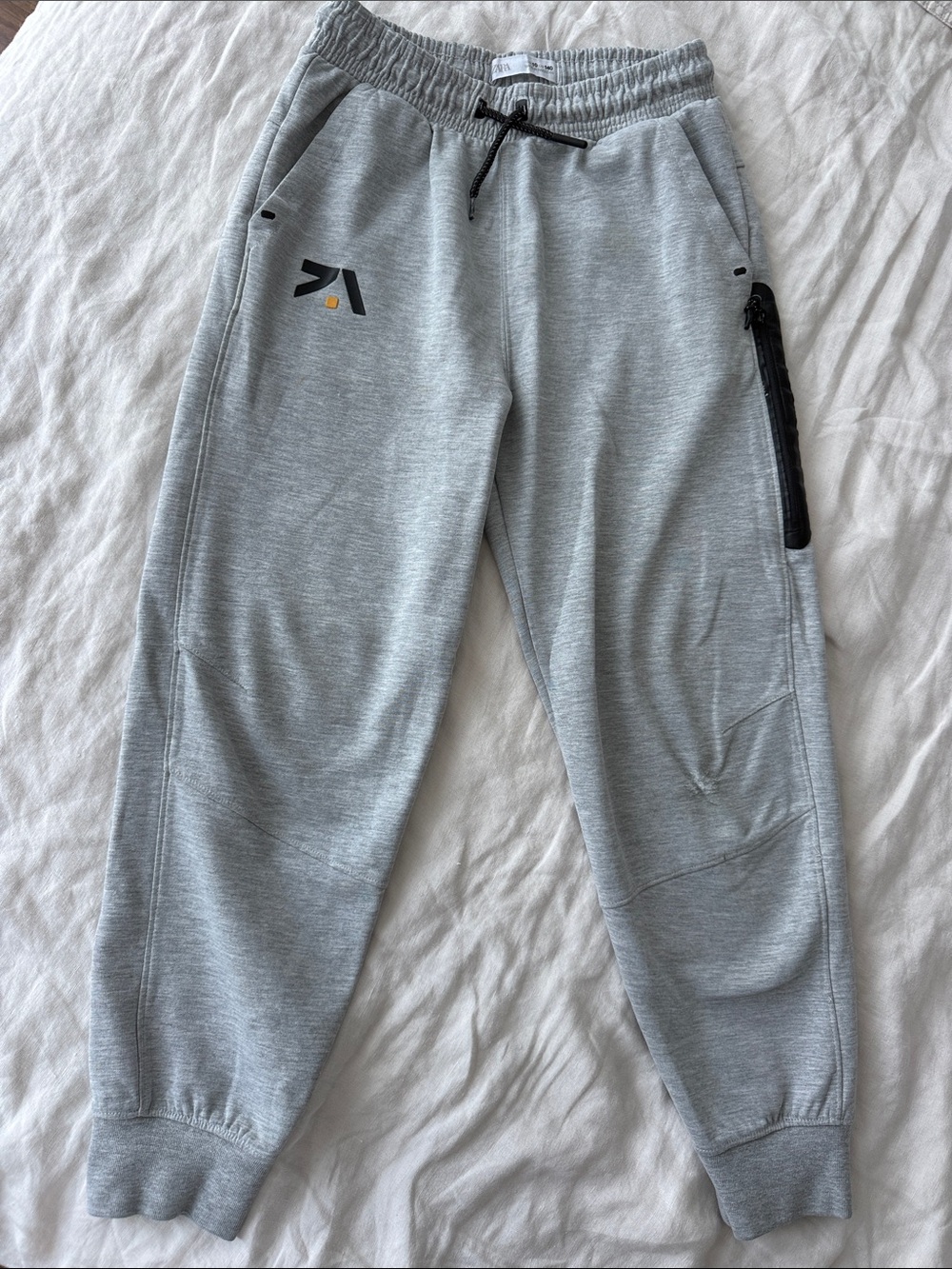 Zara Light Gray Drawstring Joggers with Zip Thigh Pocket